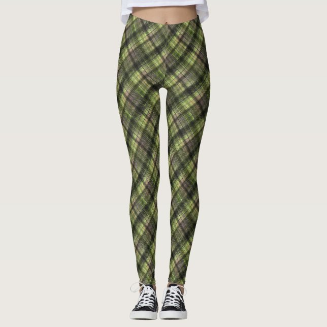 Karierter schottischer Tartgrün-Klassiker Leggings (Vorderseite)
