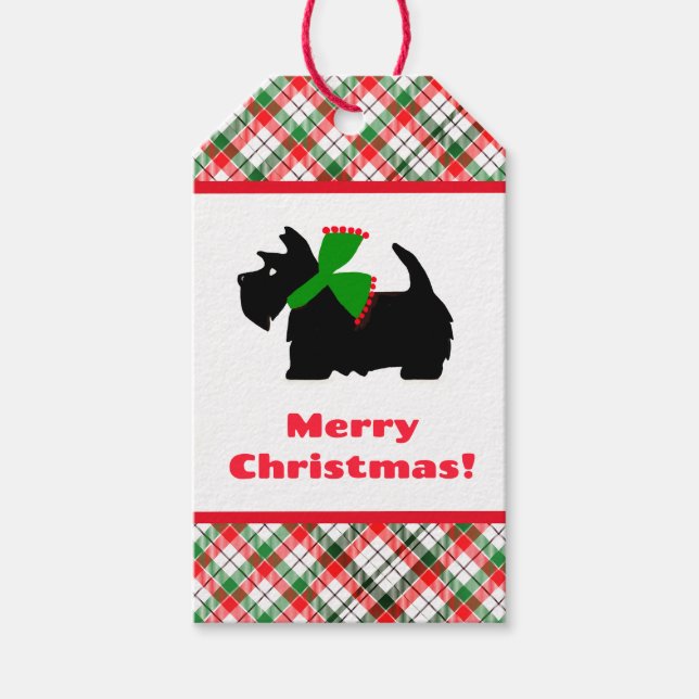 Karierter Scotty Hund frohe Weihnachtsgeschenke Id Geschenkanhänger (Vorderseite)