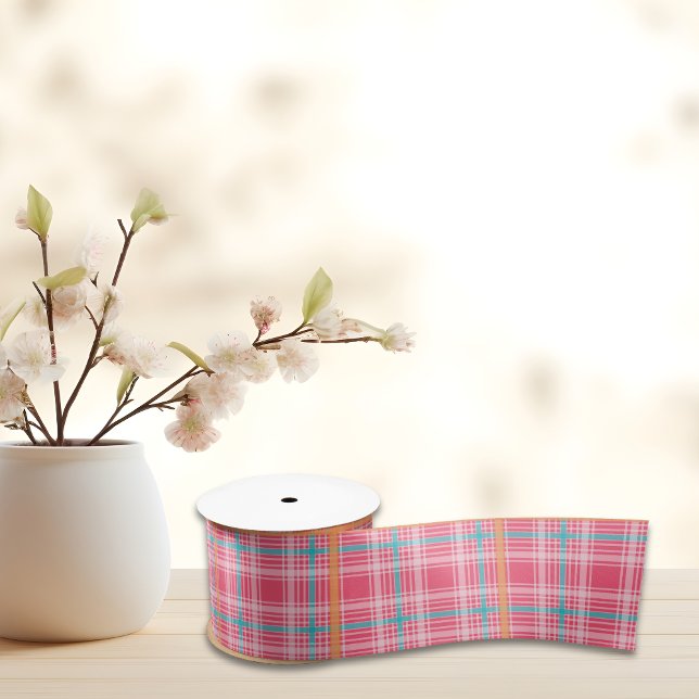 Karierter Sommer mit rosa und blauem Teer Satinband (Pink & Blue Tartar plaid summer Satin Ribbon)