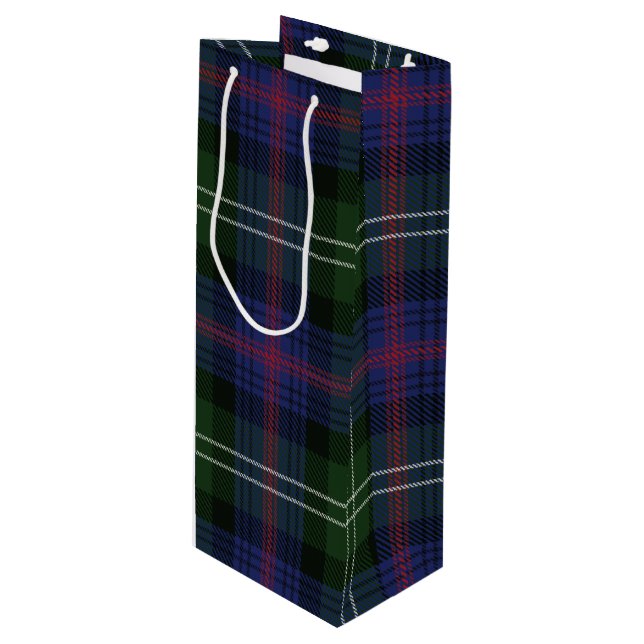 Karierter Tartan Clan Sutherland Green Karo Geschenktüte Für Weinflaschen (Vorderseite Schrägansicht)