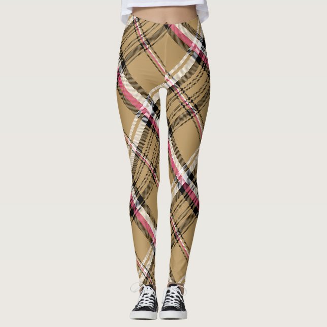 karierter Tartan in hellrosa Leggings (Vorderseite)