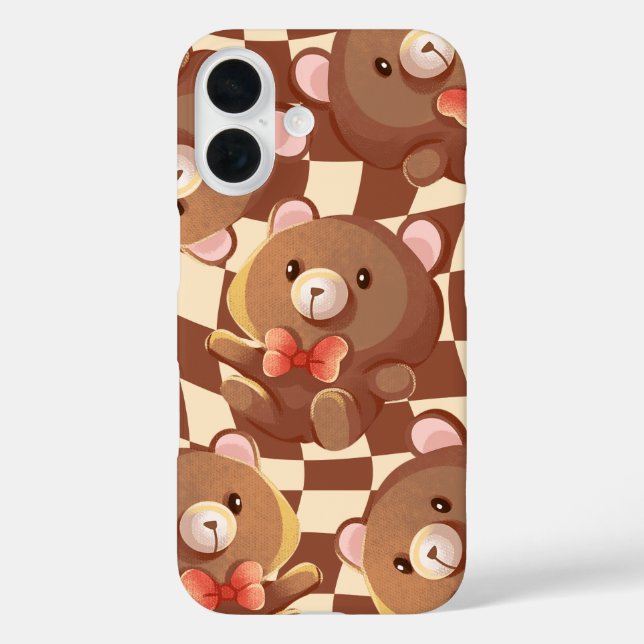 'Karierter Teddybär' iPhone 16 Hülle (Rückseite)