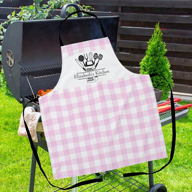Karierter Text Weiß und Rosa Buffalo Schürze (Custom Text White and Pink Buffalo Plaid Apron)