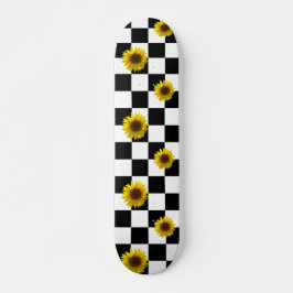 Karierter u. Sonnenblume-Schwarzweiss-Druck Skateboard