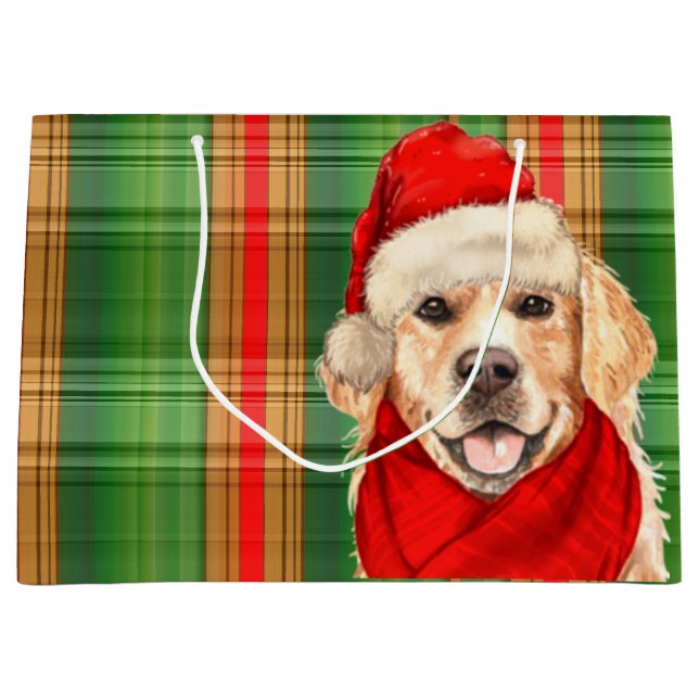 Karierter und goldener Retriever Hund Lover Holida Große Geschenktüte (Vorderseite)