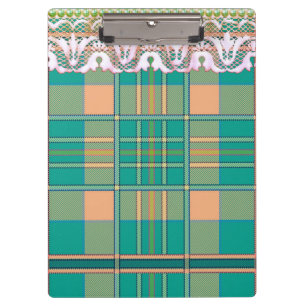 Karierter und spitzengrüner Pfirsich niedlich gürt Klemmbrett