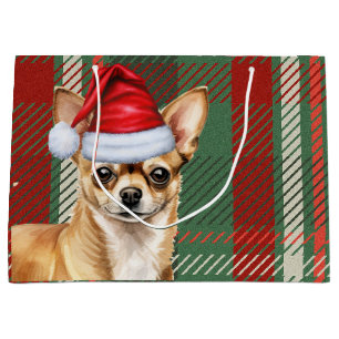 Karierter Weihnachts-Chihuahua-Hund Große Geschenktüte