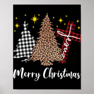 Karierter Weihnachtsbaum Christliches Kreuz Jesus Poster