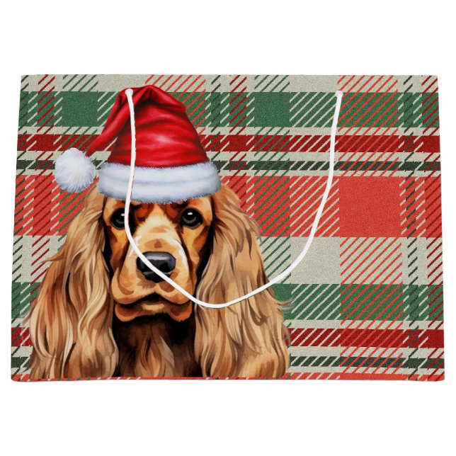 Karierter Weihnachtscocker Spaniel Dog Große Geschenktüte (Vorderseite)