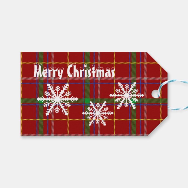 Karierter Weihnachtsgebrauch in Rot-Schottin Geschenkanhänger (Vorderseite (Horizontal))