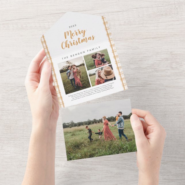 Karierter Weihnachtsgottesdienst 4 Foto All In One Einladung (Abreißen)