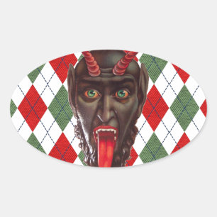 karierter Weihnachtskrampf Ovaler Aufkleber