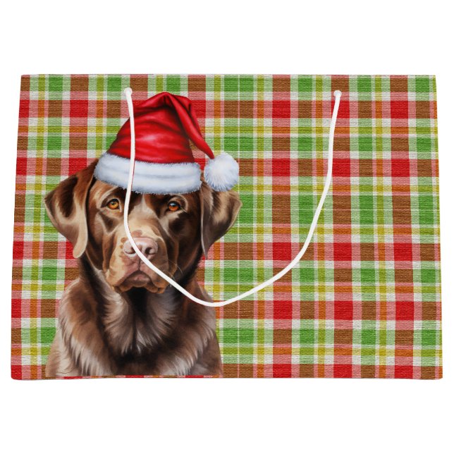 Karierter Weihnachtsschokolade Labrador Retriever  Große Geschenktüte (Vorderseite)