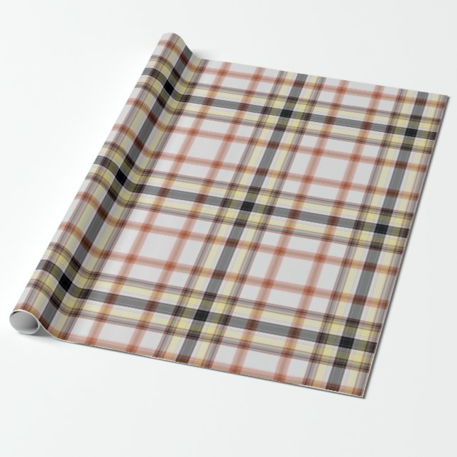 Karierter weißer orangefarbener Tartan Geschenkpapier (Ungerollt)