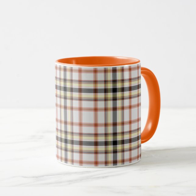 Karierter weißer schwarzgelber Tartan Tasse (VorderseiteRechts)