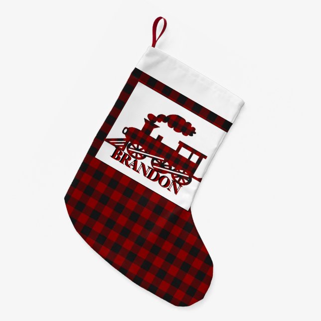 Karierter Zug personalisiert Kleiner Weihnachtsstrumpf (Vorderansicht (hängend))