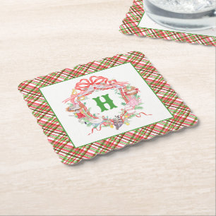 Kariertes 12 Tage Weihnachten Monogrammwappen Untersetzer