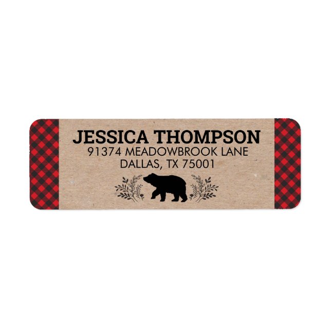 Kariertes Adressetikett für Lumberjack Bär Kraft (Vorne)