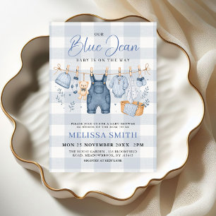 Kariertes Baby-Shower-Einladung Blaues Jeans-Baby Einladung