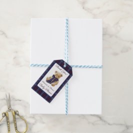 Kariertes Bären-Themen-Baby-Shower-Dankeschön Geschenkanhänger
