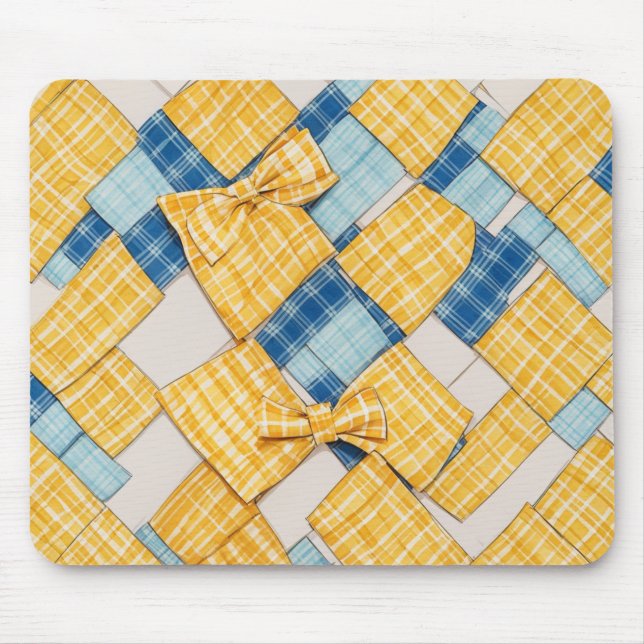 Kariertes Basketwegemuster Gelb und Blau Mousepad (Vorne)