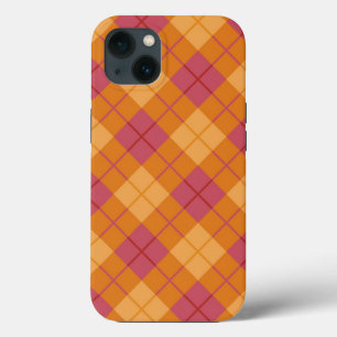 Kariertes Bias-Muster in Orange und Pink iPhone 13 Hülle