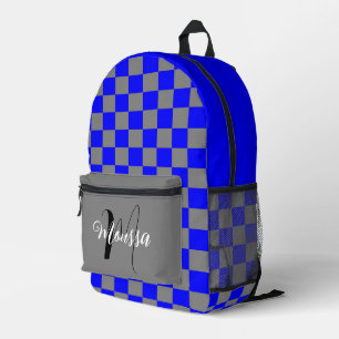 Kariertes Blau-Grau Farbe - Anfangsbuchstabe Monog Bedruckter Rucksack