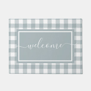 Kariertes Blau und Weiß Gingham Muster Willkommen Fußmatte