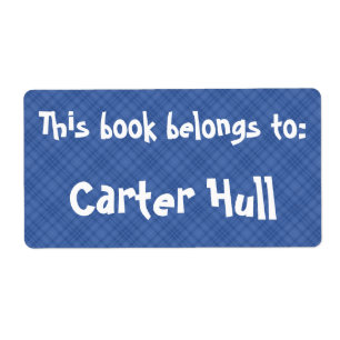 Kariertes blaues Etikett "Dieses Buch gehört zu"