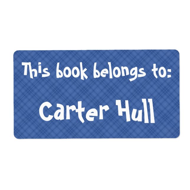 Kariertes blaues Etikett "Dieses Buch gehört zu" (Vorne)