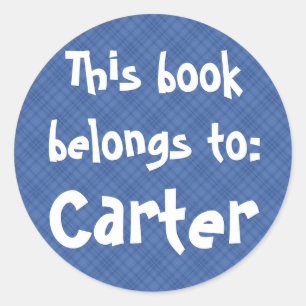 Kariertes blaues Etikett "Dieses Buch gehört zu" Runder Aufkleber