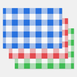 Kariertes, blaues, grünes und weißes Buffalo-Mus Geschenkpapier Set