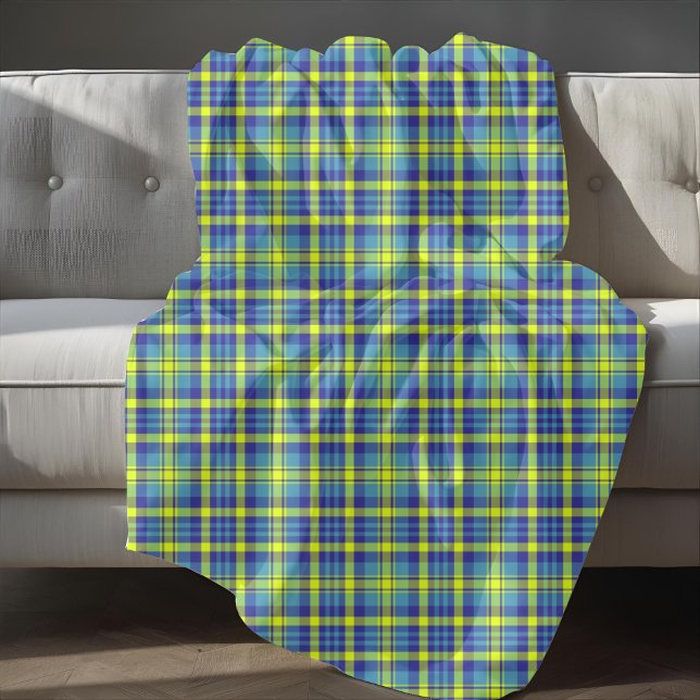 Kariertes blaugelbes grünes Tartan Muster Fleecedecke (Blue Yellow Green Tartan Plaid Pattern Fleece Blanket)