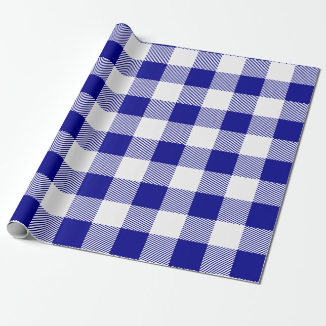 Kariertes Blue und White Buffalo Geschenkpapier (Ungerollt)