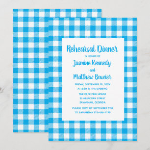 Kariertes Blue White Gingham Country Probe Dinner Einladung