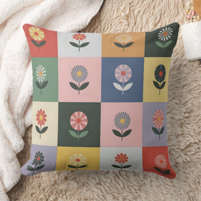 Kariertes Blumenmuster Kissen (Decke)