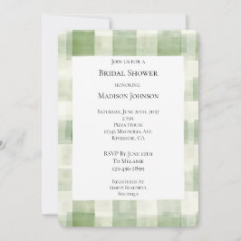 Kariertes Brautparty aus grünem Creme Einladung
