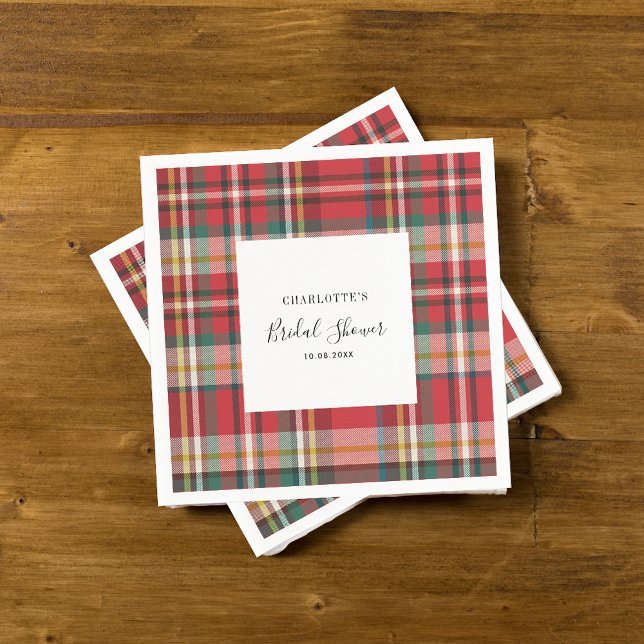 Kariertes Brautparty für rustikale rote Karo Serviette (Plaid Script Bridal Shower Paper Napkin)
