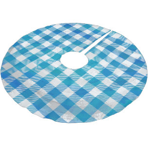Kariertes Büffel-Karo Blau und Weiß Polyester Weihnachtsbaumdecke