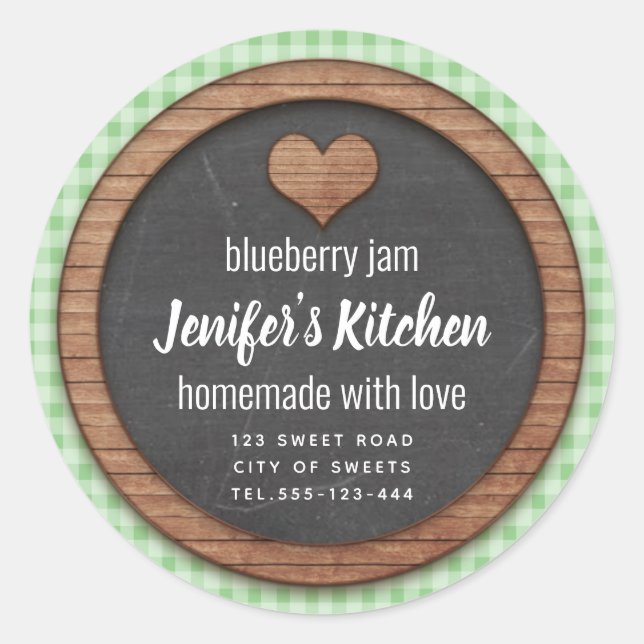 Kariertes Chalkboard Herz hausgemachte Marmelade S Runder Aufkleber (Vorderseite)