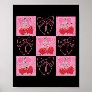 Kariertes Cherry Coquette-Schleifenband Rosa Valen Poster