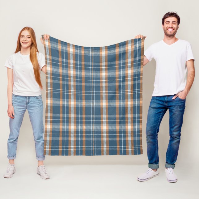 Kariertes Design in Blau, Creme und Orange Fleecedecke (Beispiel)