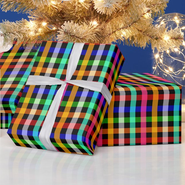 Kariertes Design von Black Multicolored Gingham Geschenkpapier (Von Creator hochgeladen)