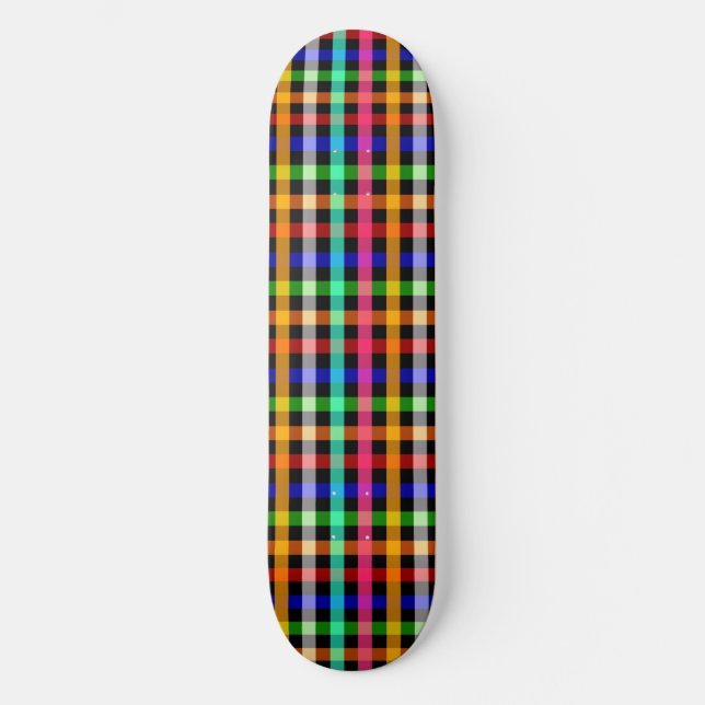 Kariertes Design von Black Multicolored Gingham Skateboard (Vorderseite)