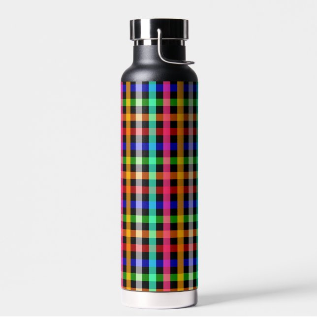 Kariertes Design von Black Multicolored Gingham Trinkflasche (Links)