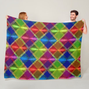 Kariertes Design von Blue Red Green Glitzer Fleecedecke