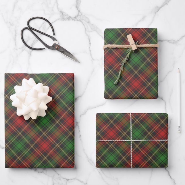Kariertes Diagonalmuster aus Rot-Tartan Geschenkpapier Set (Vorderseite)