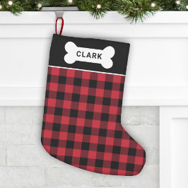 Kariertes Dogenknochen-Monogramm aus rotem und sch Kleiner Weihnachtsstrumpf