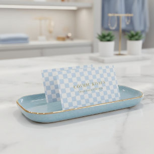 Kariertes Eisblau-Creme-QR-Boutique-Marketing Visitenkarte