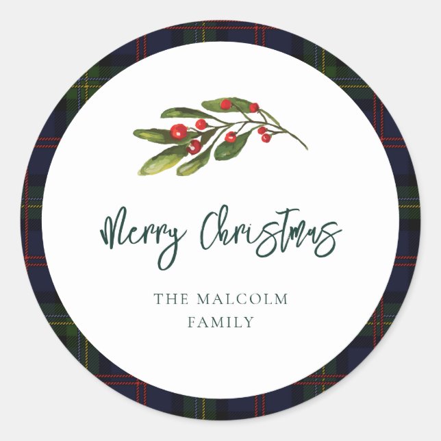 Kariertes Elegantes Rustikales Classic Tartan Runder Aufkleber (Vorderseite)